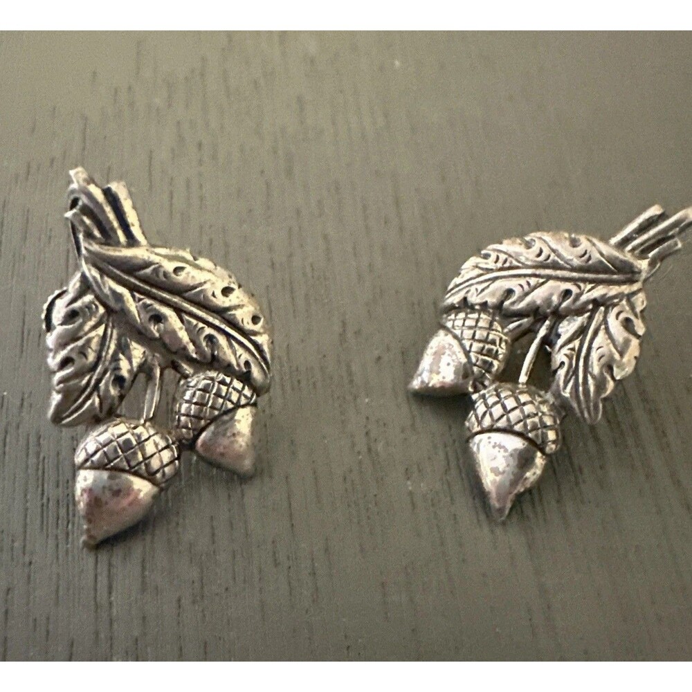 Danecraft Acorn & Oak Leaves Leaf Sterling Silver Earrings Vintage Screw 7/8"